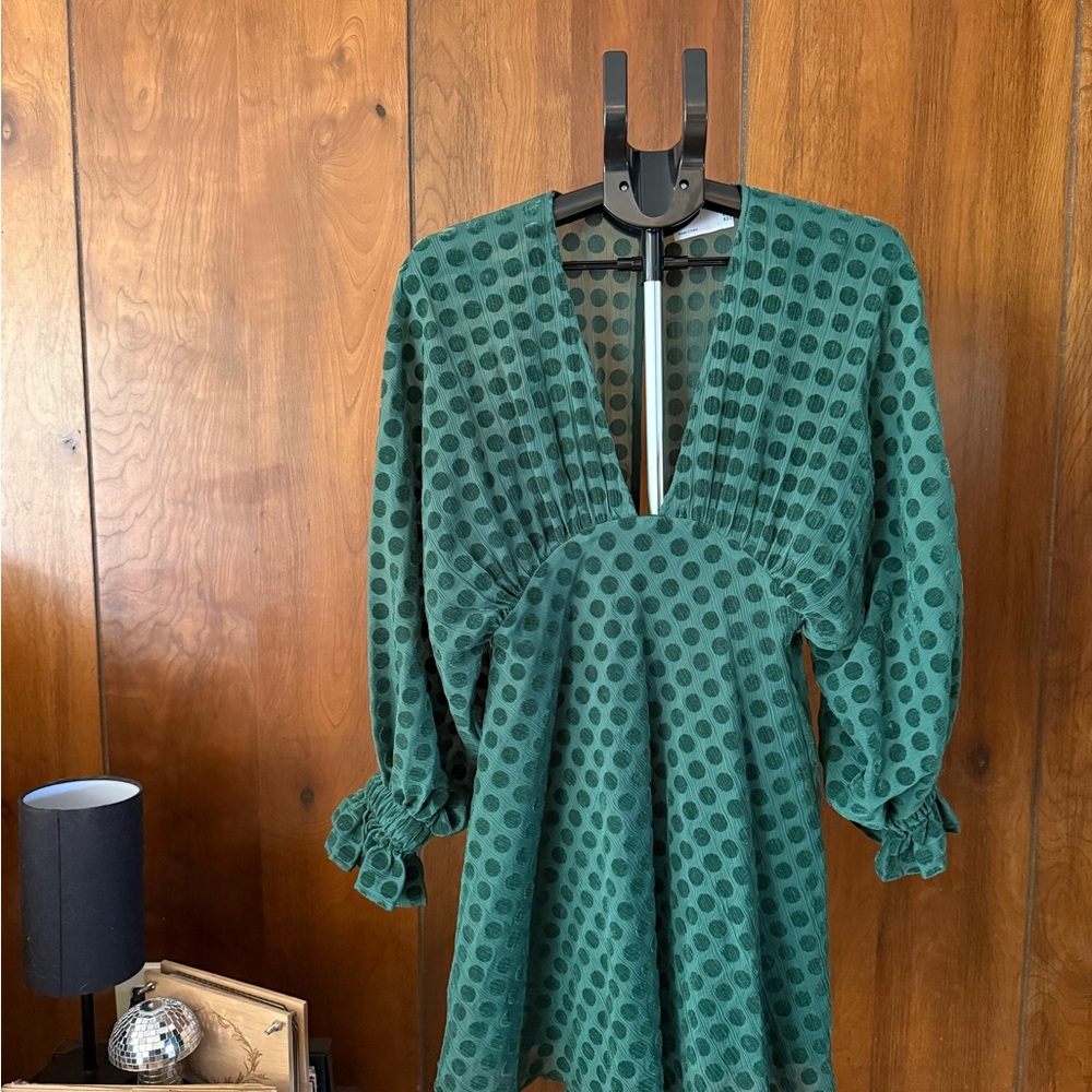 ASOS Green Polka Dot V-Neck Art Deco Women's Dress
